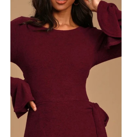 NWOT Lulus Favorite Tune Burgundy Faux Wrap Sweater Dress Size M - Picture 4 of 11